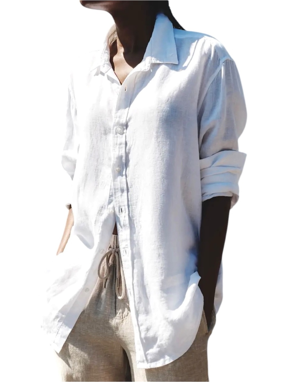 Quince 100% European Linen Long Sleeve Shirt Classic White Button-Up Size L